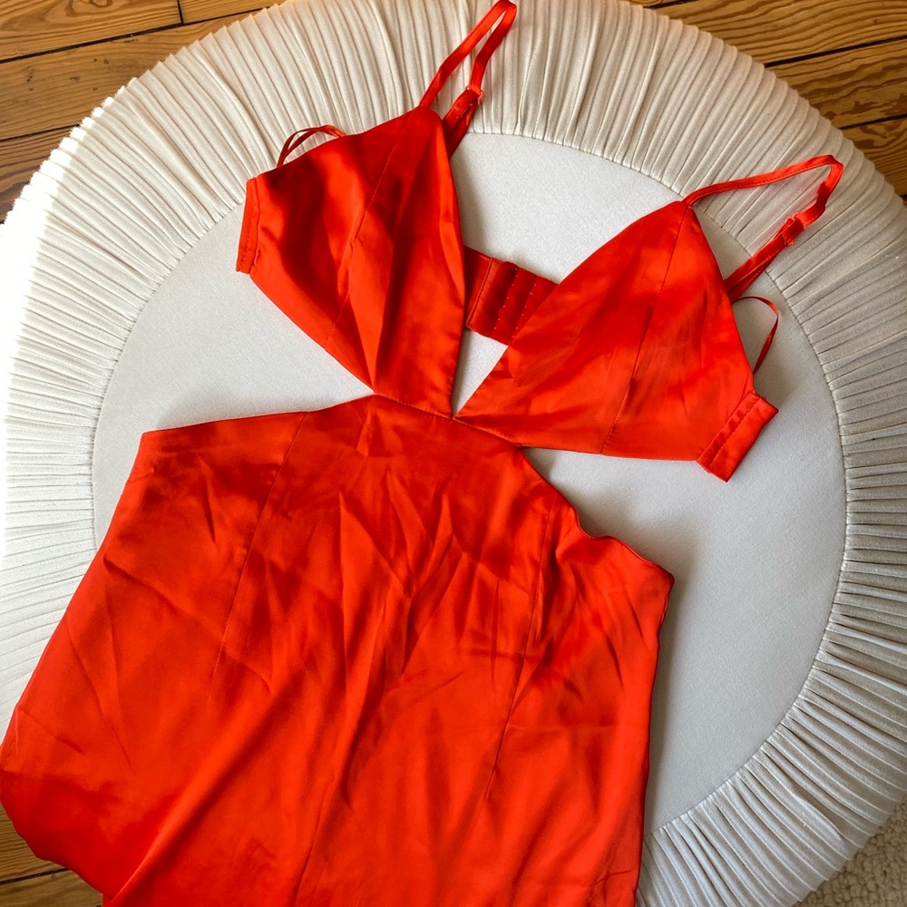 Superdown Red / Orange Cutout Silk Midi Dress